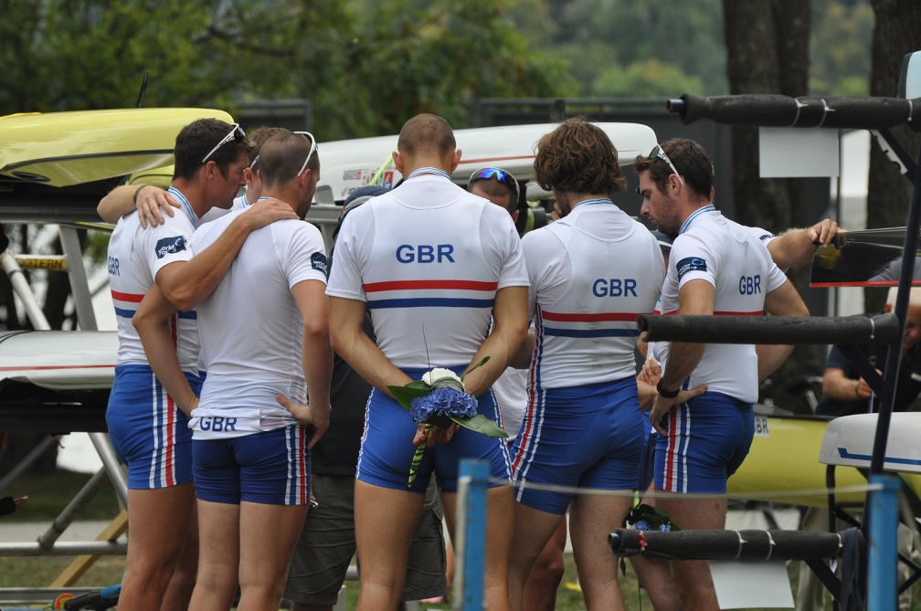 Team GB Huddle after Silver Medal in M8